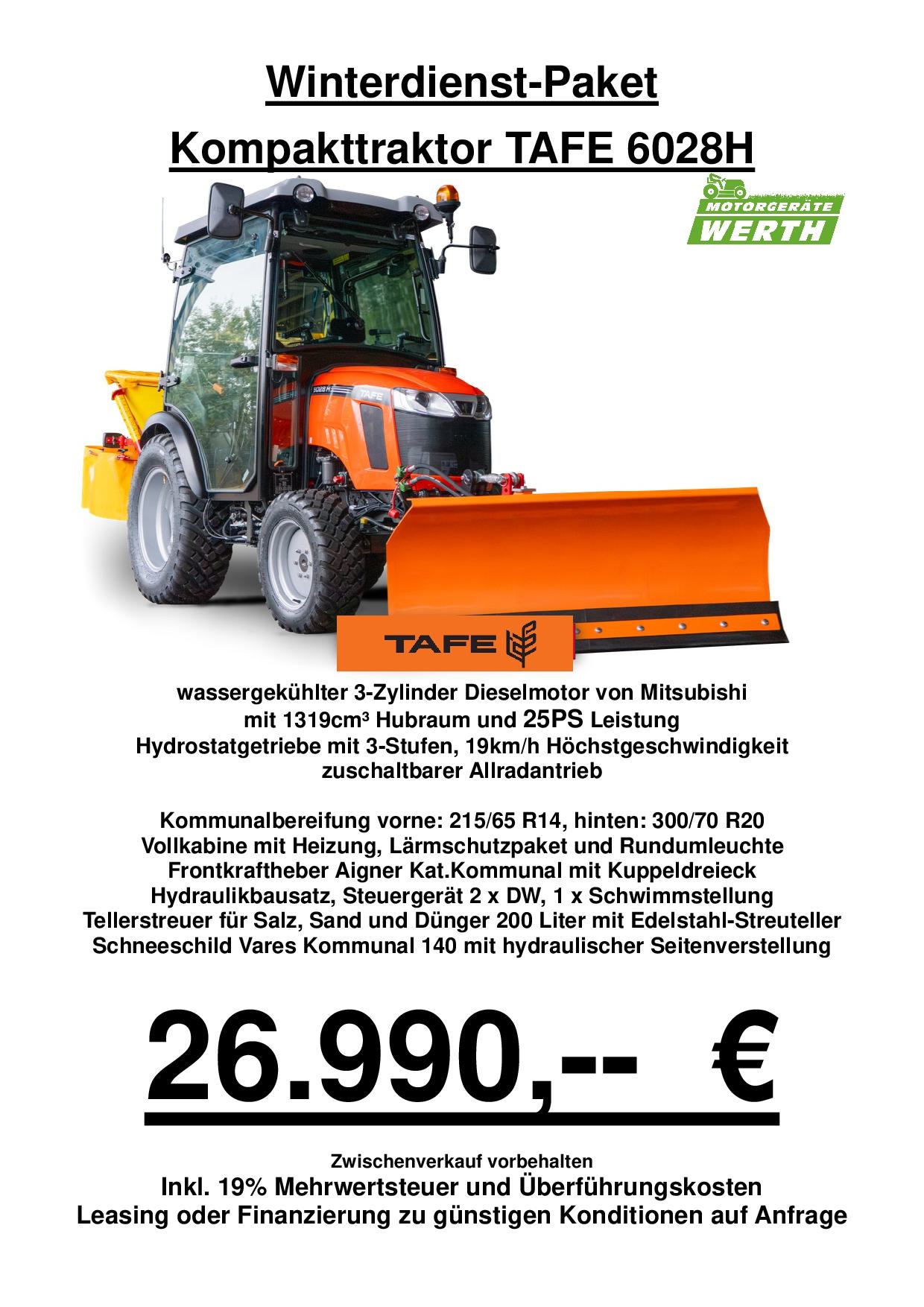 Tafe 6028 Winterdienst Traktor Schneeschild Kabine Salzstreuer Kompakttraktor Kommunaltraktor Mitsubishi günstig kaufen
