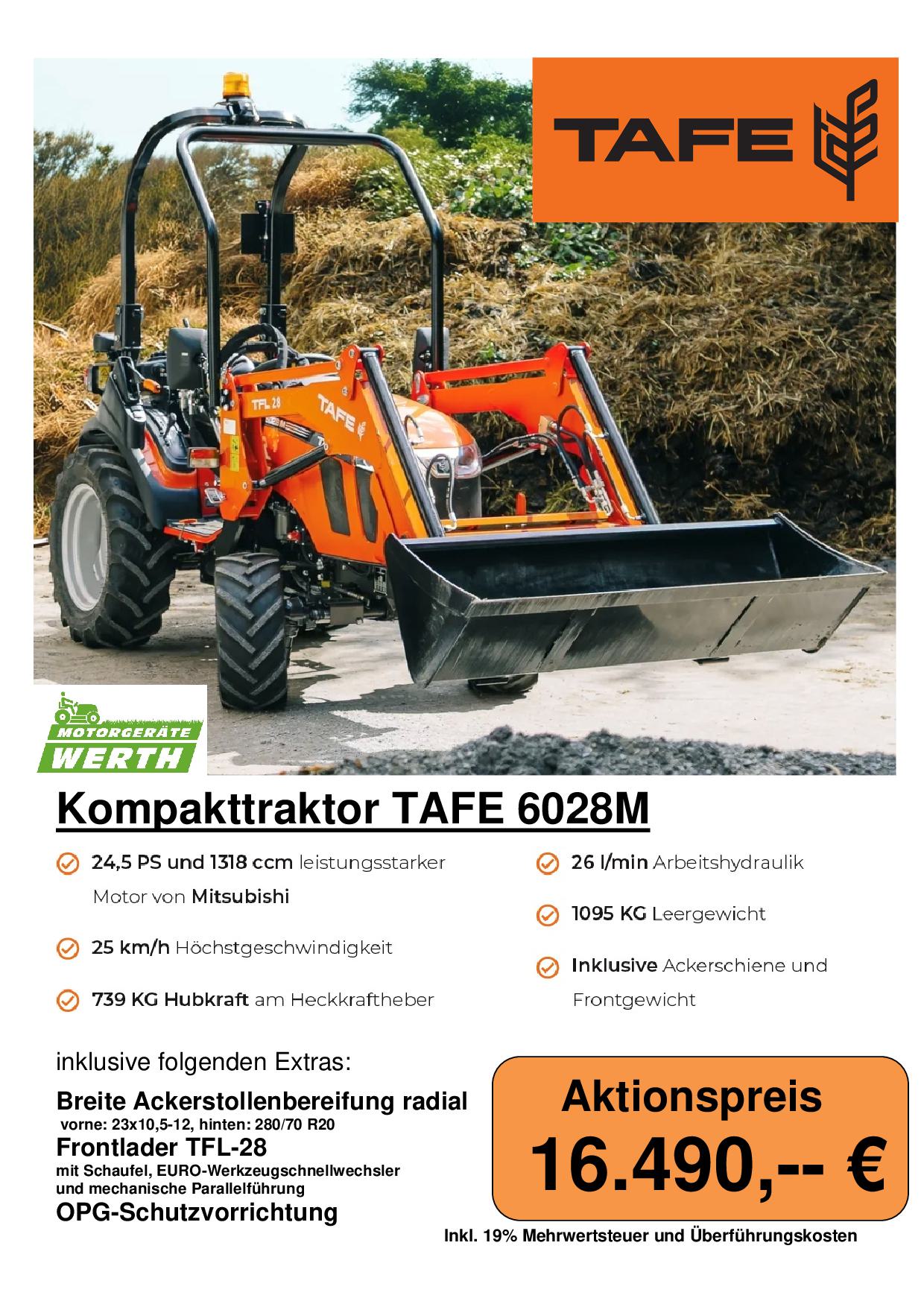 Traktor Tafe 6028m Frontlader Schaufel OPG Kit Kompakttraktor Angebot Händler kaufen günstig