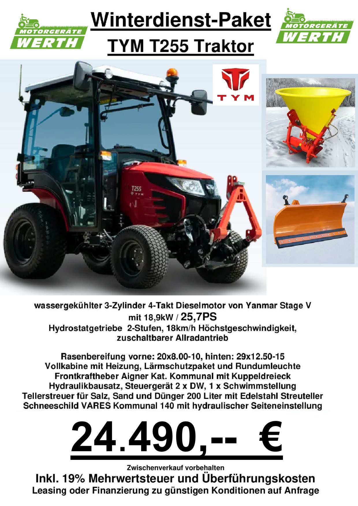 Winterdienst Traktor Kompakttraktor TYM T255 Branson 2505h Yanmar Motor Kabine Schneeschild Salzstreuer günstig kaufen