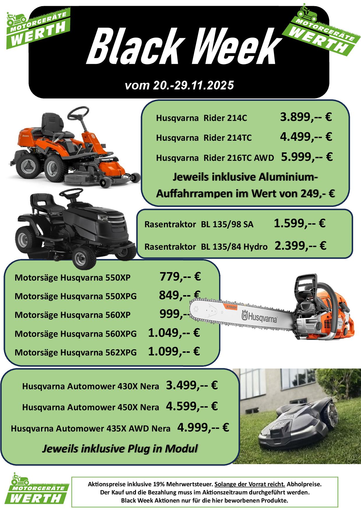 Black Week Husqvarna Motorsäge Rider Werth Motorgeräte Black Friday
