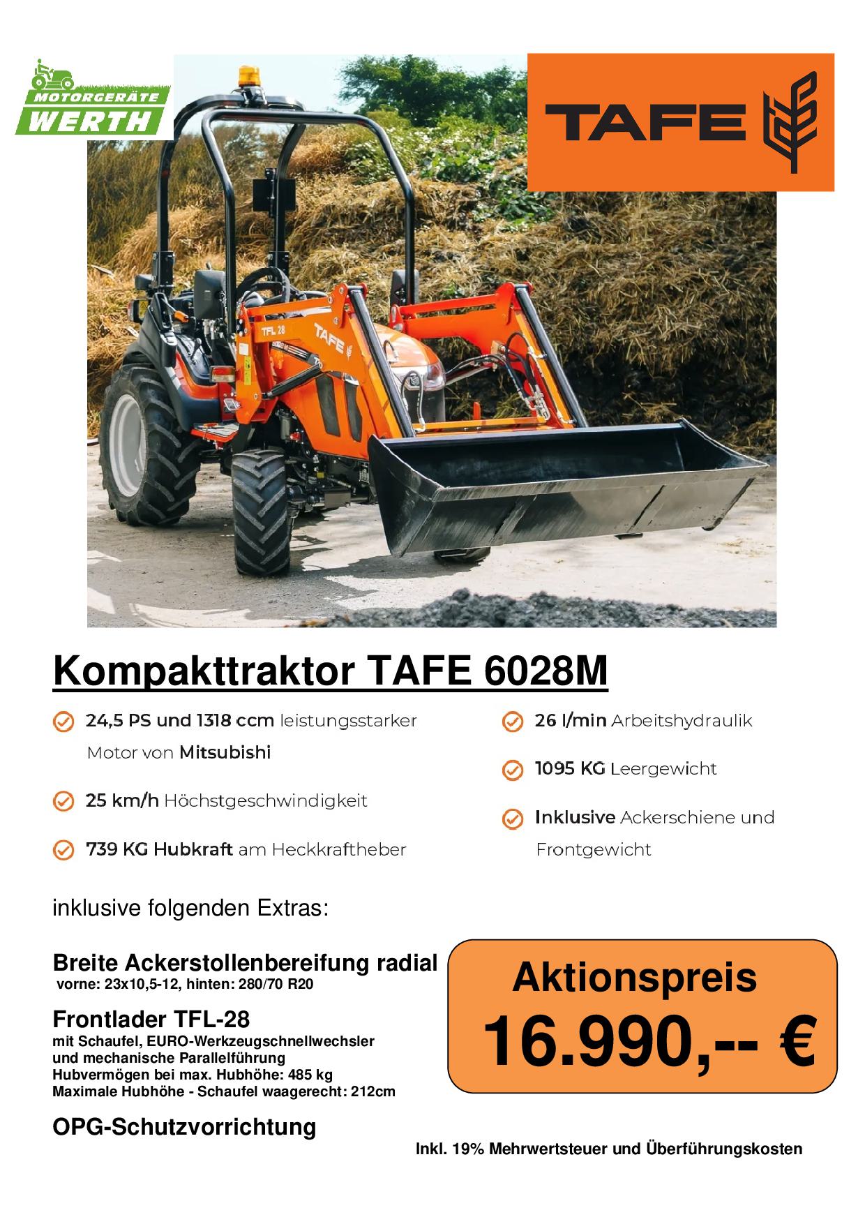 Traktor Tafe 6028m Frontlader Schaufel OPG Kit Kompakttraktor Angebot Händler kaufen günstig